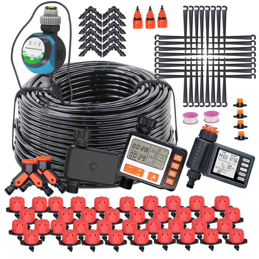 Smart Garden Sprinkler System - หัวจ่ายน้ำอัตโนมัติแบบปรับได้สำหรับหัวฉีดน้ำขนาด1/4นิ้ว50-5ม. ระบบให้น้ำแบบหยดสำหรับสวนเรือนกระจกกลางแจ้งในบ้าน