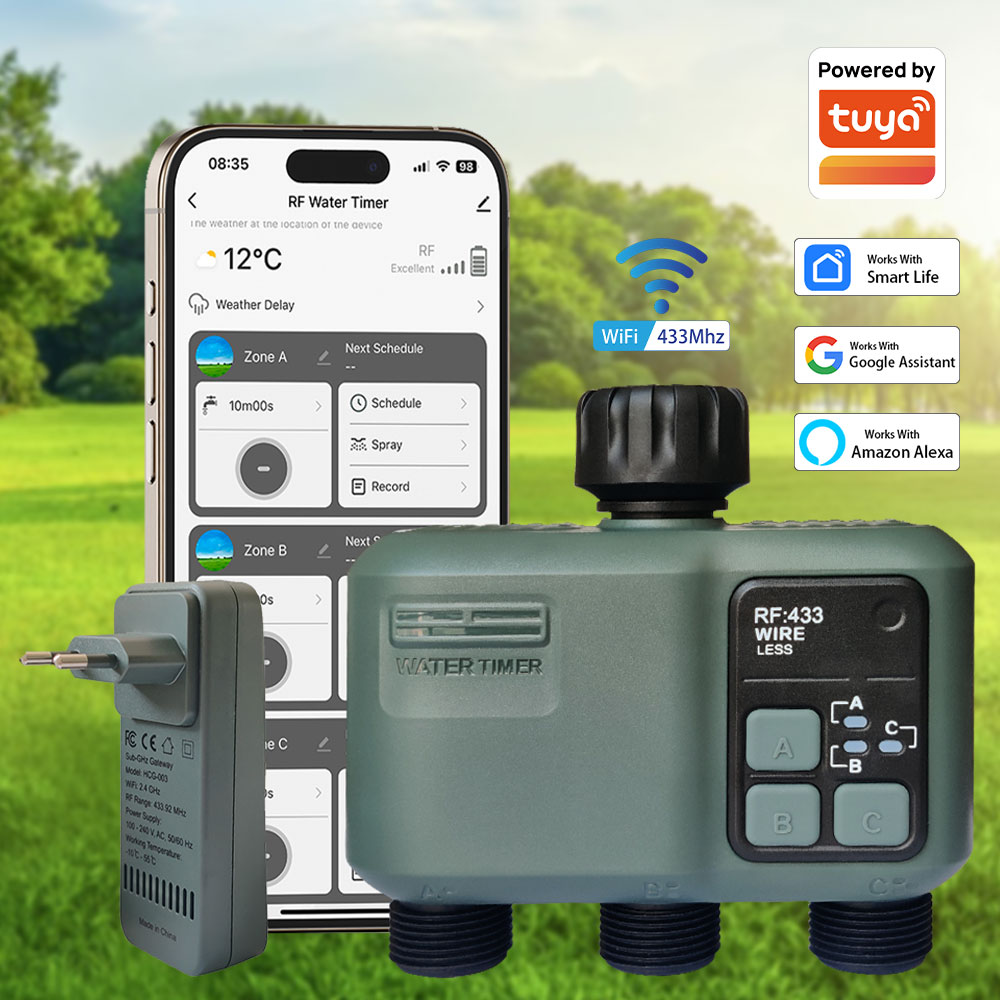 Smart Garden Irrigation - ตัวควบคุมการรดน้ำอัตโนมัติแบบตั้งโปรแกรมได้ Tuya Wifi+RF433 พร้อมช่องต่อ 3 ช่อง